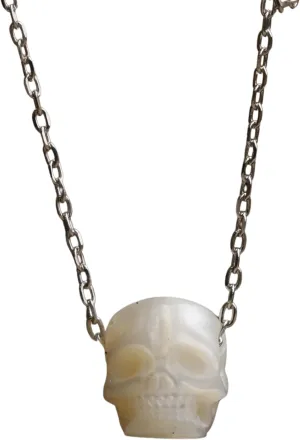 Minimalist Pearl Skull Necklace, Pearl Skull Pendant 925 Sterling Silver Necklace for Her, Gift for Women