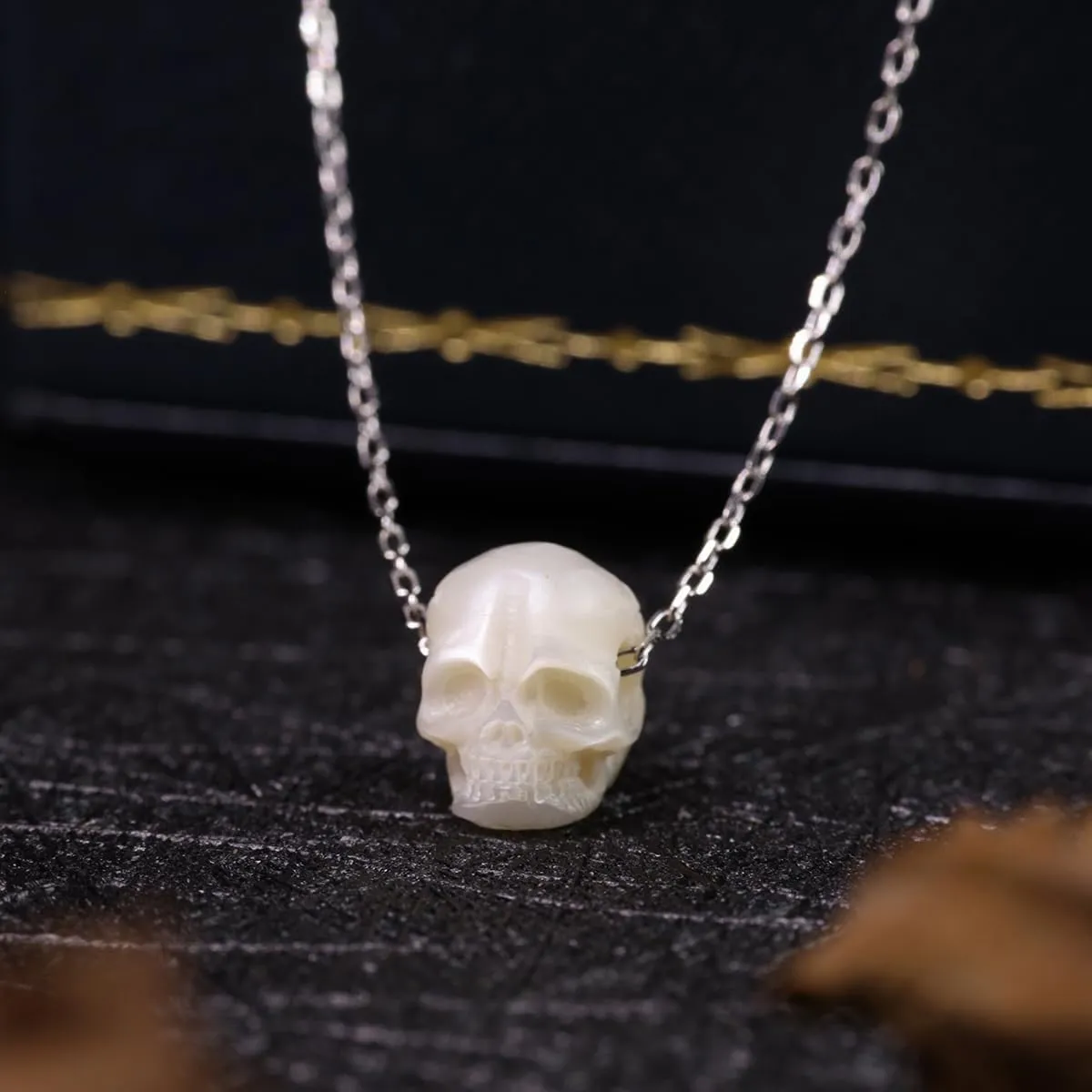 Minimalist Pearl Skull Necklace, Pearl Skull Pendant 925 Sterling Silver Necklace for Her, Gift for Women