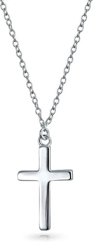 Minimalist Simple Small Petite Religious Jewelry Set Cross Necklace Pendant Huggee Stud Earrings For Women Teen .925 Sterling Silver