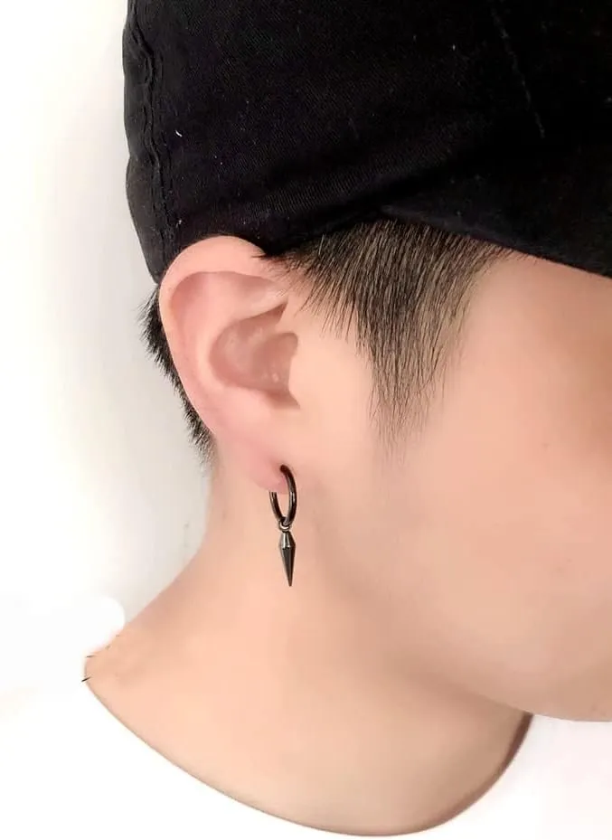 Minimalist Spike Huggie Small Hoop Dangle Drop Earrings for Men Women Geometric Huggie Stainless Steel Charms Hoops Cuff Cartilage Stud Tragus Helix Wrap Hypoallergenic Earring Punk Gift