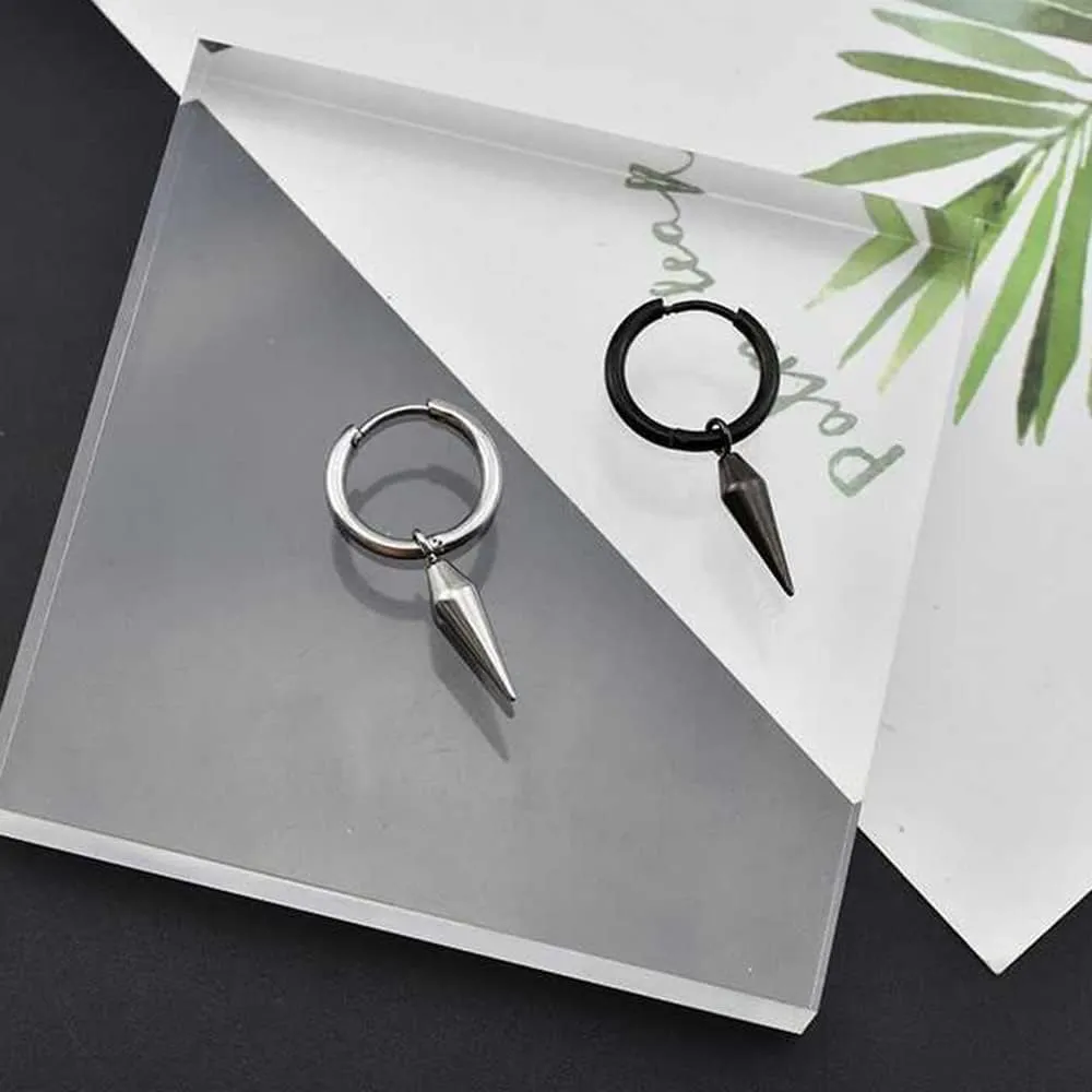 Minimalist Spike Huggie Small Hoop Dangle Drop Earrings for Men Women Geometric Huggie Stainless Steel Charms Hoops Cuff Cartilage Stud Tragus Helix Wrap Hypoallergenic Earring Punk Gift