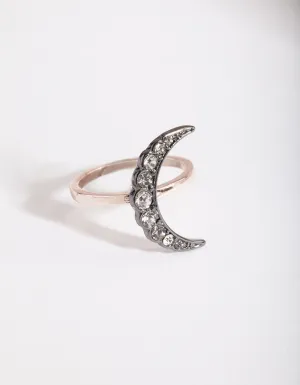 Mixed Metal Diamante Moon Ring