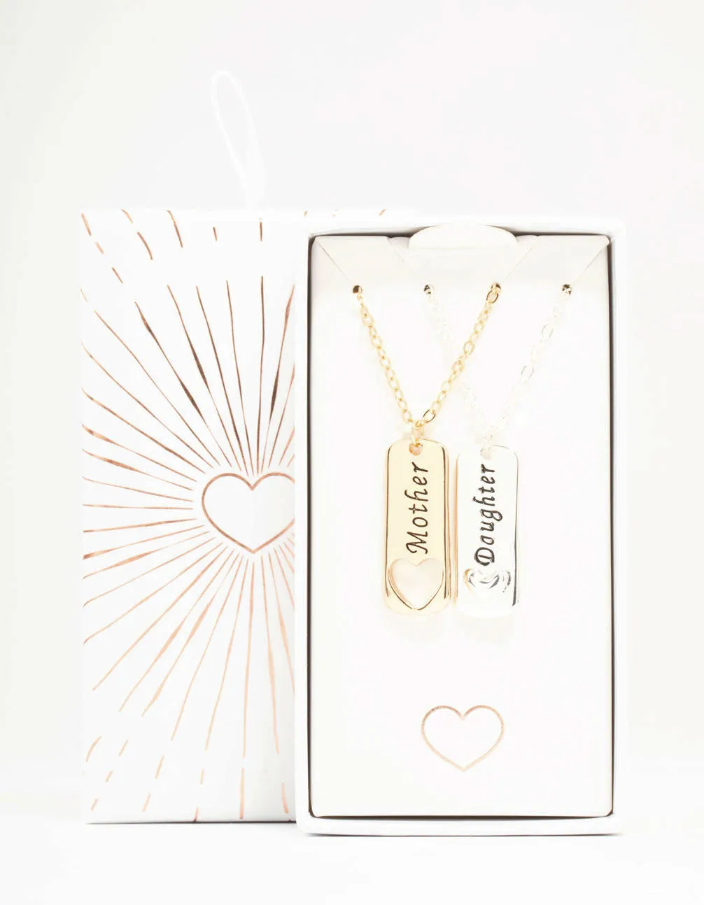 Mixed Metals Mother & Daughter Tag Heart Necklaces 2-Pack