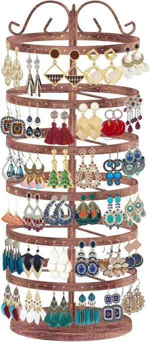 MODOWEY 6 Tier Rotating Metal Earring Holder Organizer Stand Adjustable Display Tree for Women, 264 Holes Large Storage Rack for Stud Post Dangling Hoop, Keep Earrings Neatly Arranged(Bronze)