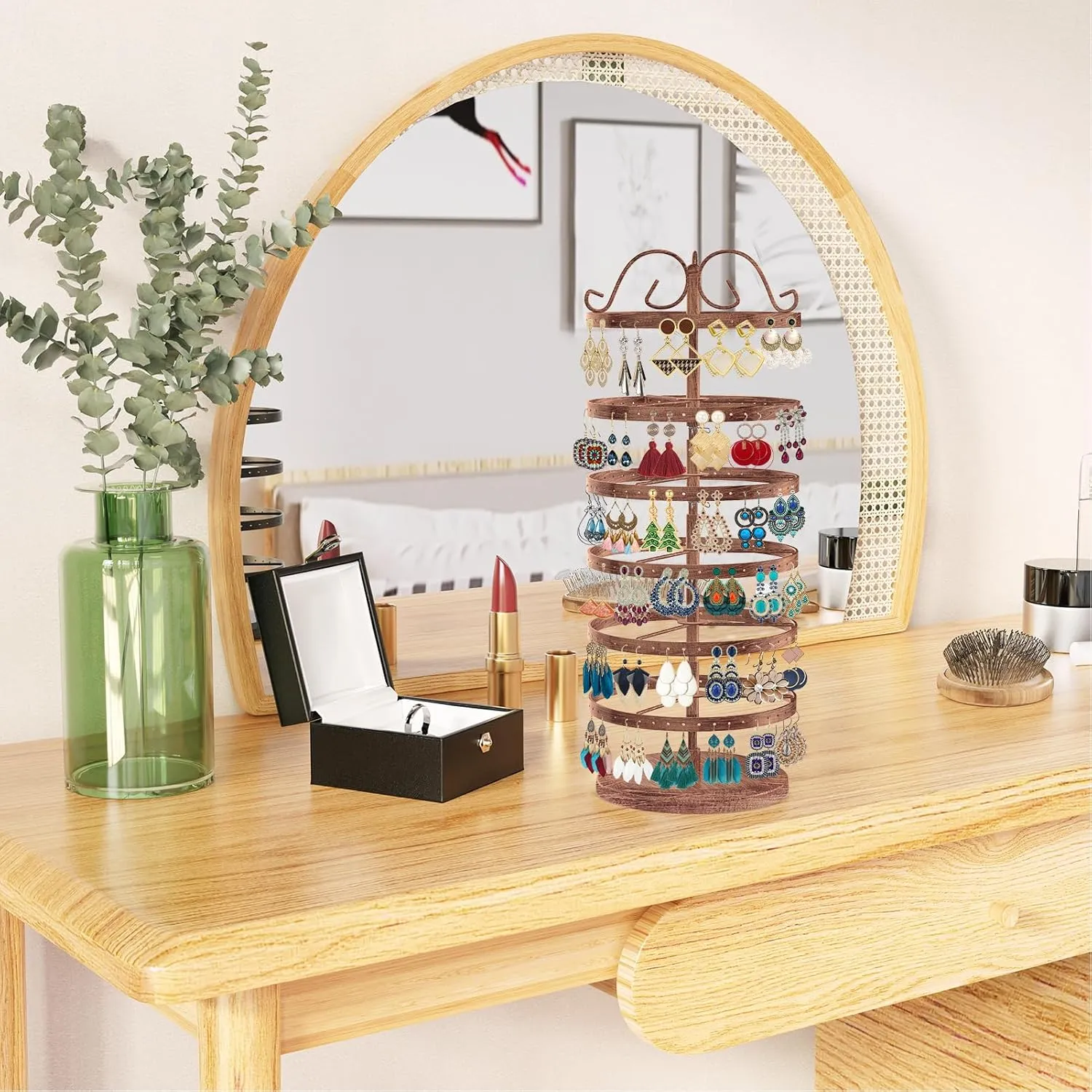 MODOWEY 6 Tier Rotating Metal Earring Holder Organizer Stand Adjustable Display Tree for Women, 264 Holes Large Storage Rack for Stud Post Dangling Hoop, Keep Earrings Neatly Arranged(Bronze)