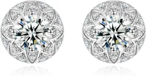 Moissanite Halo Earrings for Women - 2CT Moissanite Halo Earrings Studs 925 Sterling Silver Piercing Hypoallergenic Jewelry