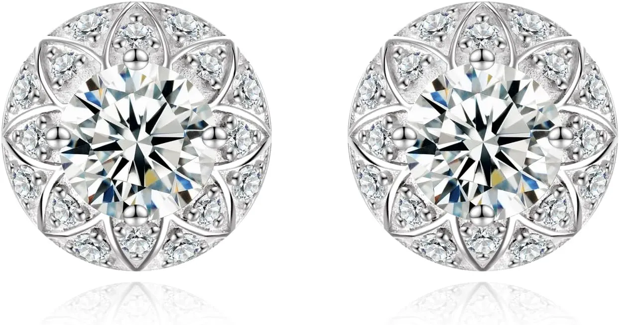 Moissanite Halo Earrings for Women - 2CT Moissanite Halo Earrings Studs 925 Sterling Silver Piercing Hypoallergenic Jewelry