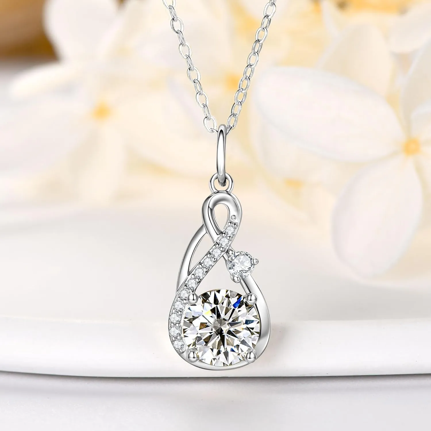 Moissanite Infinity Necklace, 925 Sterling Silver Pendant Necklace for Women, Anniversary Jewelry Gifts for Wife Girlfriend, Adjustable 18-20 inch