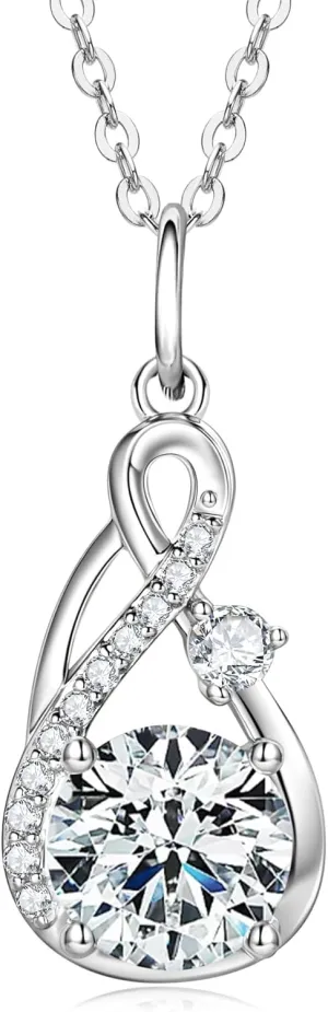 Moissanite Infinity Necklace, 925 Sterling Silver Pendant Necklace for Women, Anniversary Jewelry Gifts for Wife Girlfriend, Adjustable 18-20 inch
