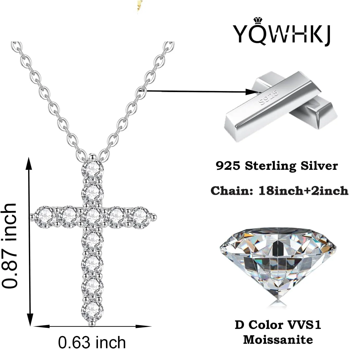 Moissanite Necklace for Women, 925 Sterling Silver 1-2CT D Color Pendant Chain 18" 2" GRA Certified,Perfect Jewelry Gifts for Birthday Wedding Christmas
