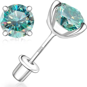 Moissanite Screw Back Earrings Studs - 0.6CT-2CT Moissanite Earrings for Women 925 Sterling Silver Piercing Real Colorful Moissan Hypoallergenic Jewelry Ear Stud Gifts