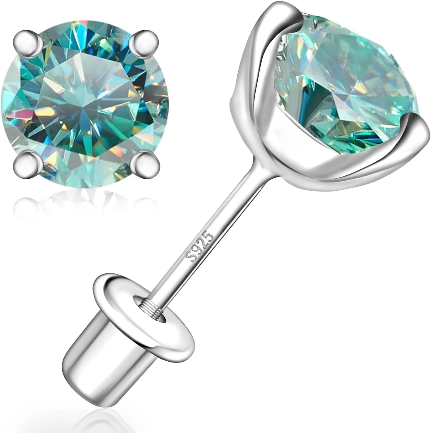 Moissanite Screw Back Earrings Studs - 0.6CT-2CT Moissanite Earrings for Women 925 Sterling Silver Piercing Real Colorful Moissan Hypoallergenic Jewelry Ear Stud Gifts