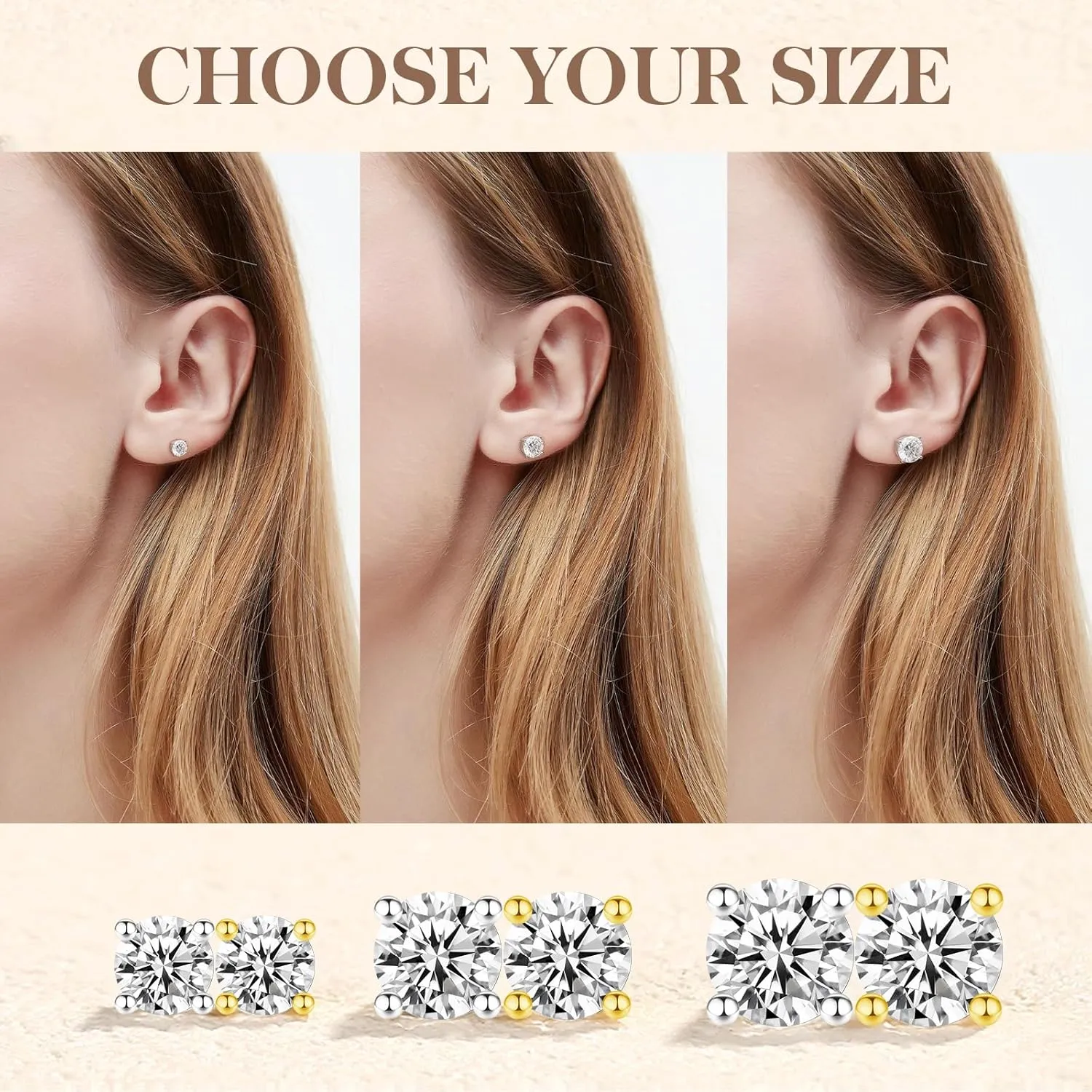Moissanite Stud Earrings for Women 14k Gold Plated and 925 Sterling Silver Plated Earrings 1/2/3ct Moissanite Earrings Jewelry Gifts for Women Men