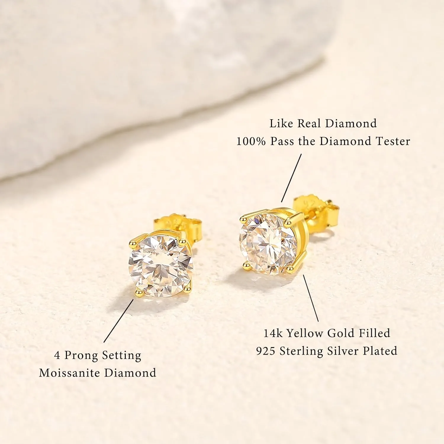 Moissanite Stud Earrings for Women 14k Gold Plated and 925 Sterling Silver Plated Earrings 1/2/3ct Moissanite Earrings Jewelry Gifts for Women Men