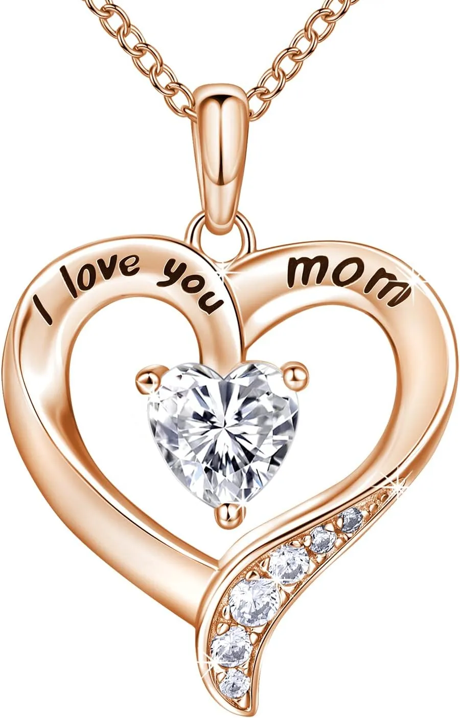 Mom Necklace - 925 Sterling Silver Heart Necklace for Women - Engraved 'I Love You' - Mom Gifts from Daughter