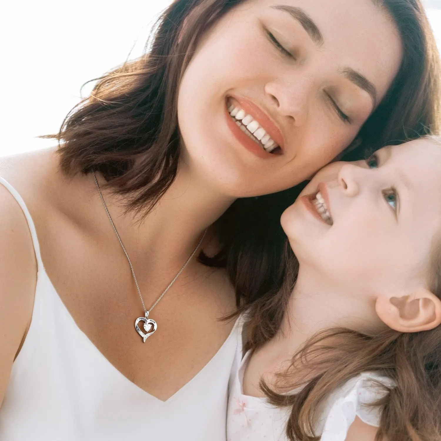 Mom Necklace - 925 Sterling Silver Heart Necklace for Women - Engraved 'I Love You' - Mom Gifts from Daughter