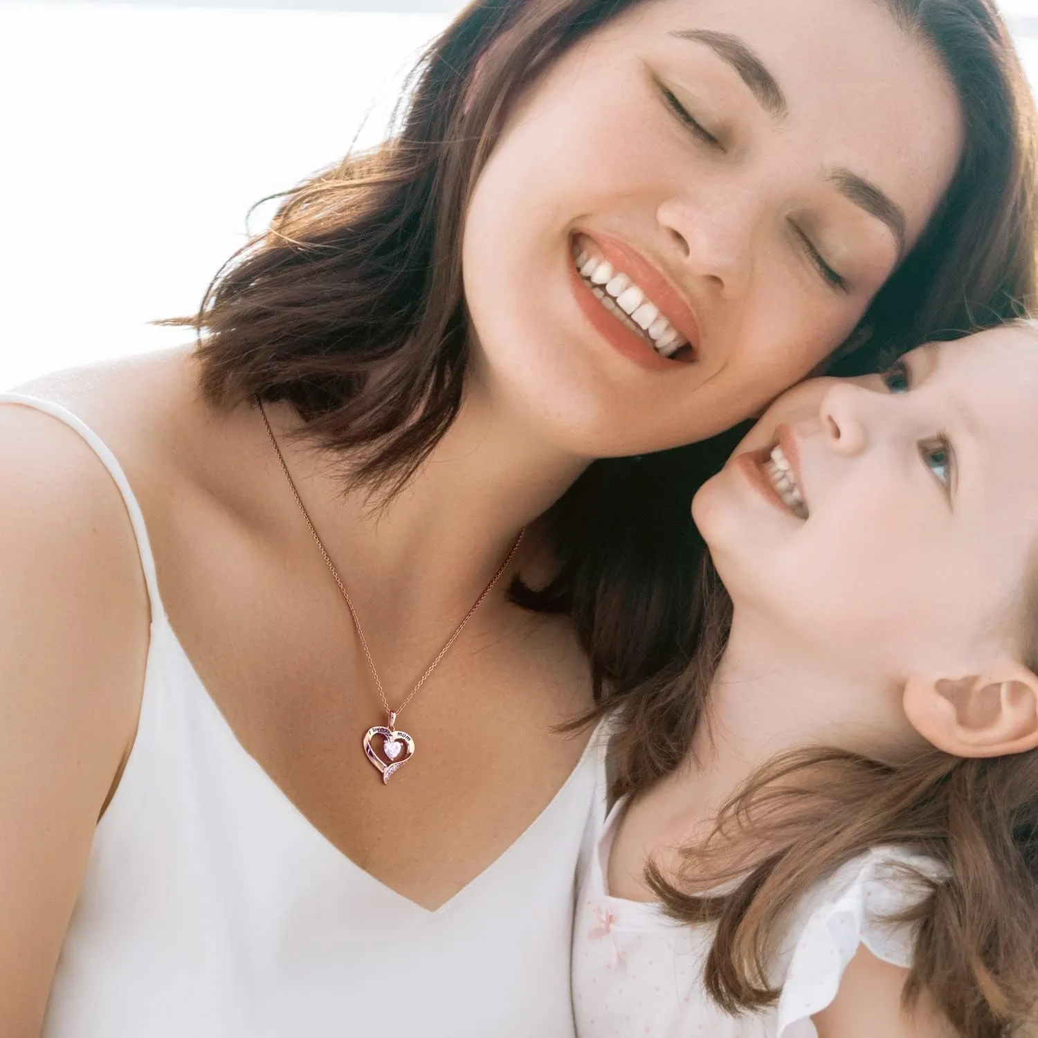 Mom Necklace - 925 Sterling Silver Heart Necklace for Women - Engraved 'I Love You' - Mom Gifts from Daughter