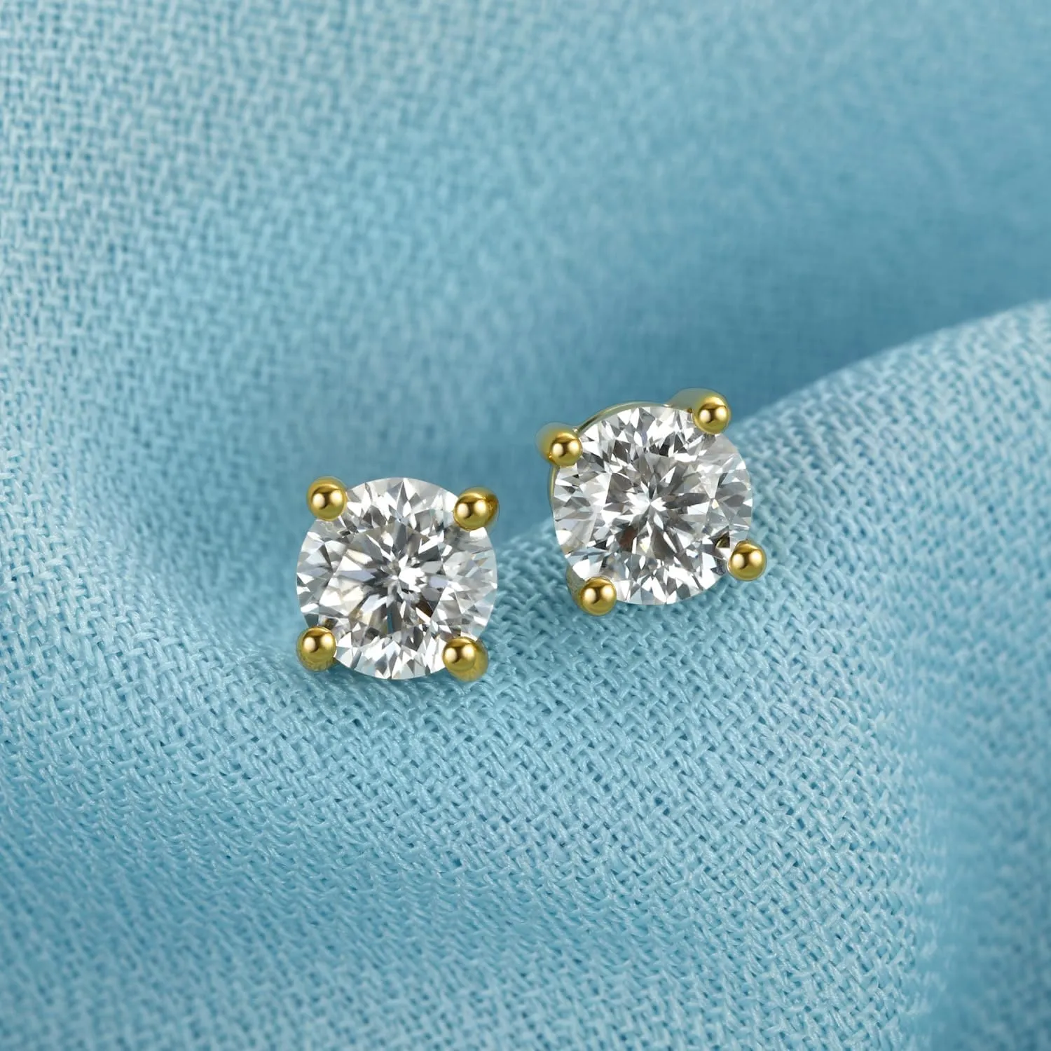 MomentWish 14K Gold Plated Stud Earrings, Birthday Gifts for Women, 1-2Carat Moissanite Earrings, Lab Created Diamond Earrings, Yellow/Rose Gold Plated 925 Sterling Silver Earrings Women Men