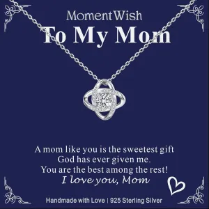 MomentWish Love Knot Necklace, Mother's Day Gift for Women, 1 Carat Simulated Moissanite Necklaces for Women 925 Sterling Silver Pendant for Wife Birthday Anniversary Christmas Gifts