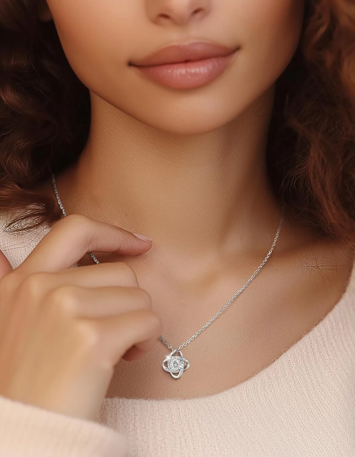 MomentWish Love Knot Necklace, Mother's Day Gift for Women, 1 Carat Simulated Moissanite Necklaces for Women 925 Sterling Silver Pendant for Wife Birthday Anniversary Christmas Gifts