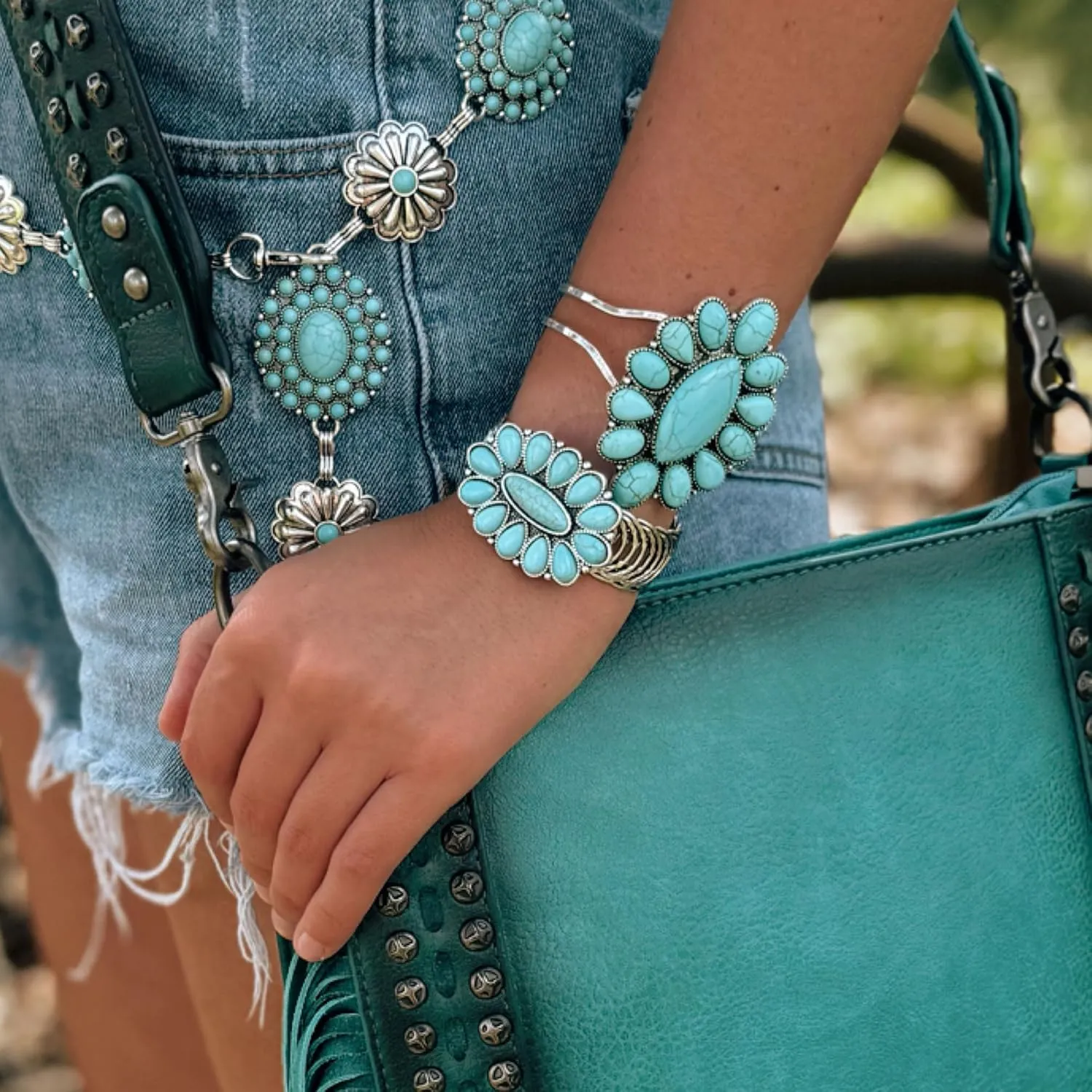 Montana West Rustic Couture's Bohemian Turquoise Cuff Bangle Bracelets for Women Cowgirl