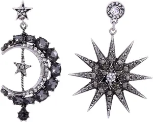 Moon and Star Earrings, Bohemian Asymmetrical Sun Moon Star Dangle Earrings Fashion Long Drop Dangle Stud Earrings Punk Jewelry Gifts for Women