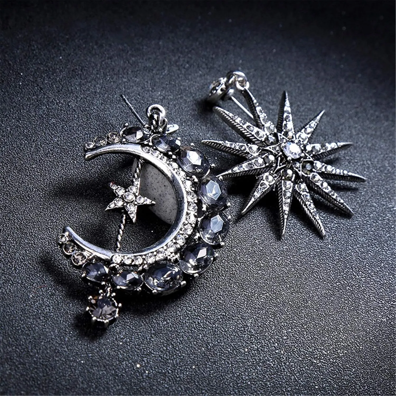 Moon and Star Earrings, Bohemian Asymmetrical Sun Moon Star Dangle Earrings Fashion Long Drop Dangle Stud Earrings Punk Jewelry Gifts for Women