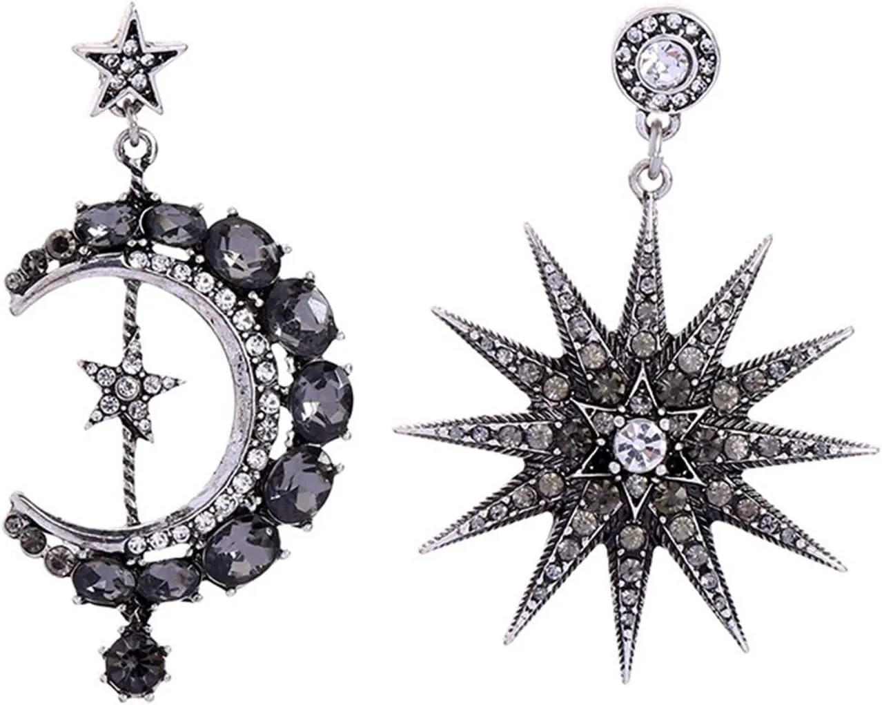 Moon and Star Earrings, Bohemian Asymmetrical Sun Moon Star Dangle Earrings Fashion Long Drop Dangle Stud Earrings Punk Jewelry Gifts for Women