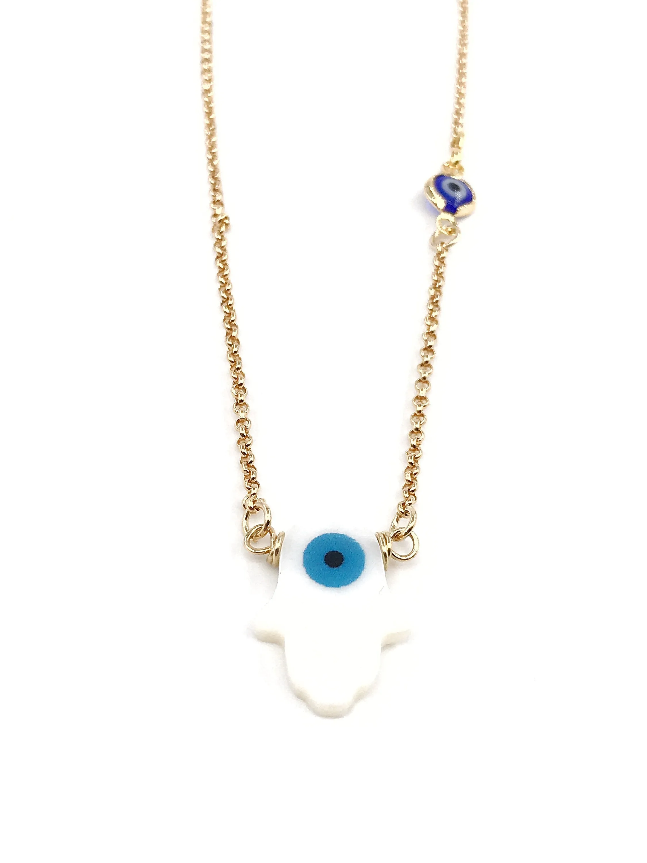 Mother of Pearl Hamsa Necklace Evil Eye Chain Pendant