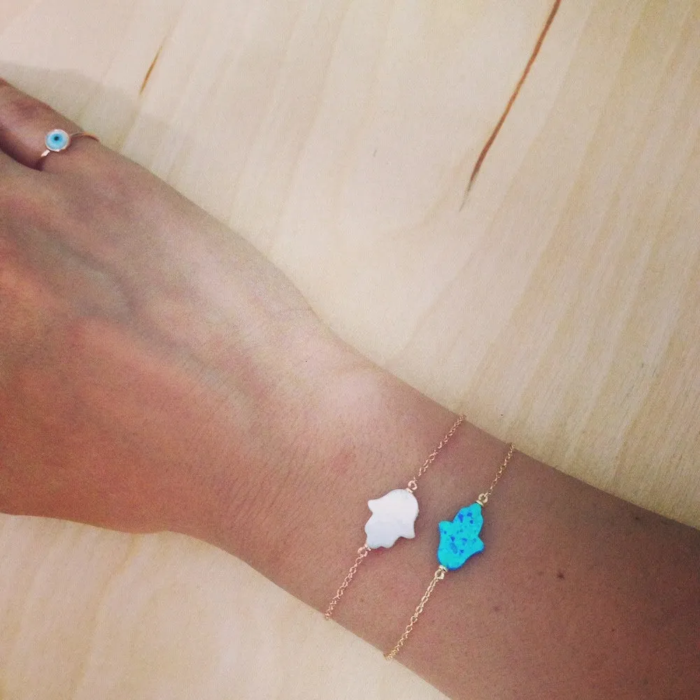 Mother of Pearl Sterling Silver Hamsa Bracelet