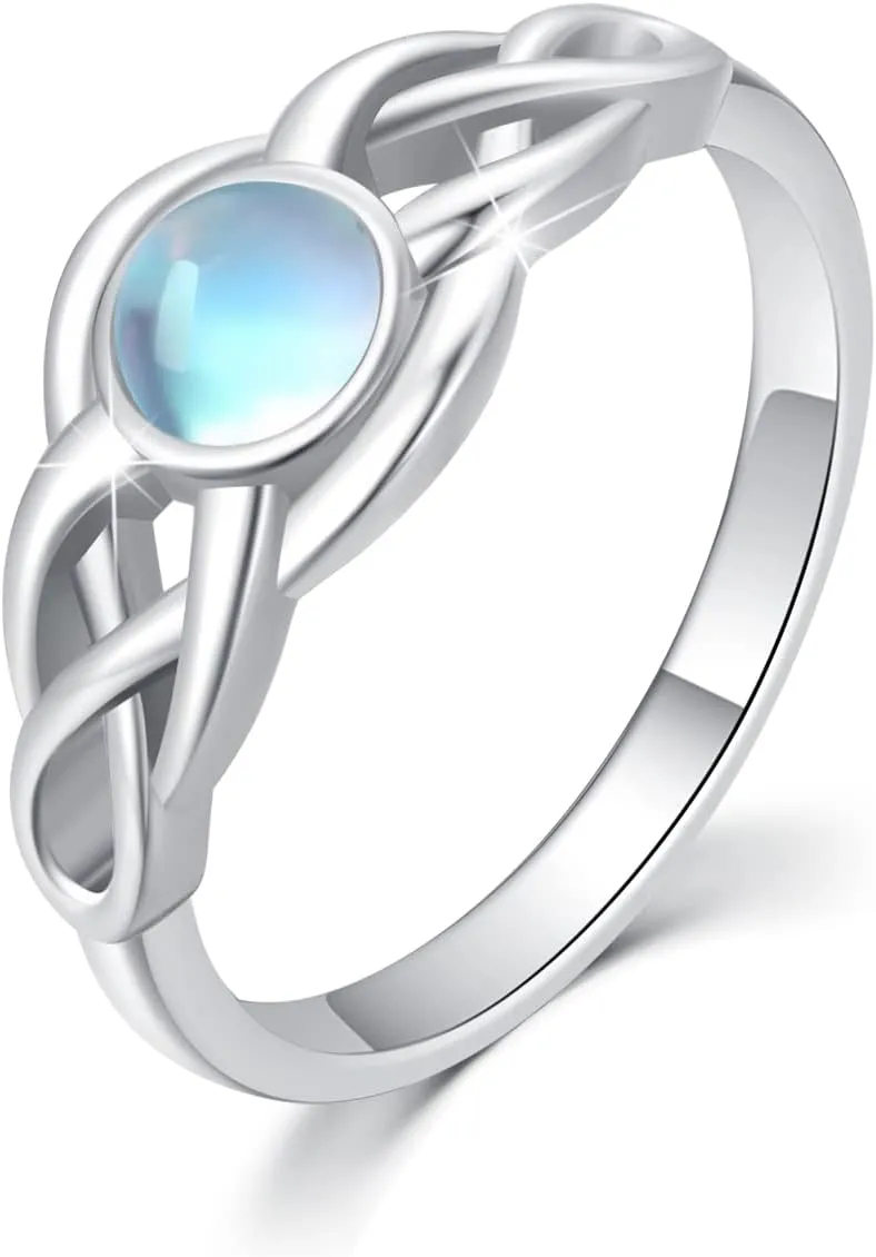 Mother's Day Celtic Knot Ring Sterling Silver Trinity Moonstone Ring Friendship Celtic Knot Ring Love Ring Irish Graduation Jewelry Gift for Women Men