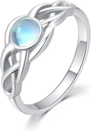 Mother's Day Celtic Knot Ring Sterling Silver Trinity Moonstone Ring Friendship Celtic Knot Ring Love Ring Irish Graduation Jewelry Gift for Women Men