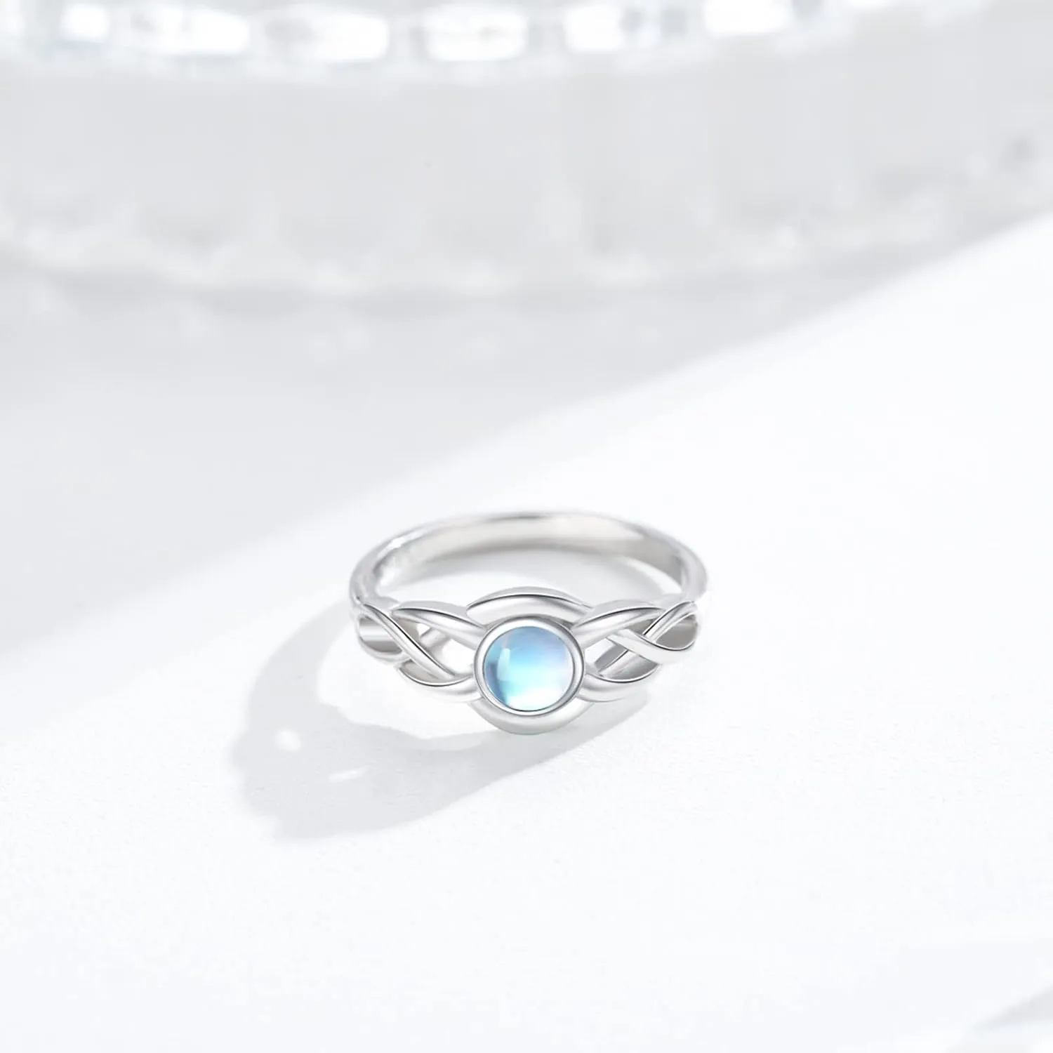 Mother's Day Celtic Knot Ring Sterling Silver Trinity Moonstone Ring Friendship Celtic Knot Ring Love Ring Irish Graduation Jewelry Gift for Women Men