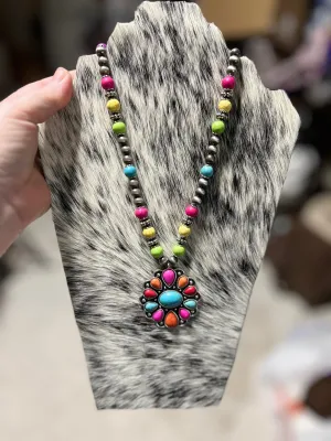 Multi-Color Concho Necklace Set - 30 inch