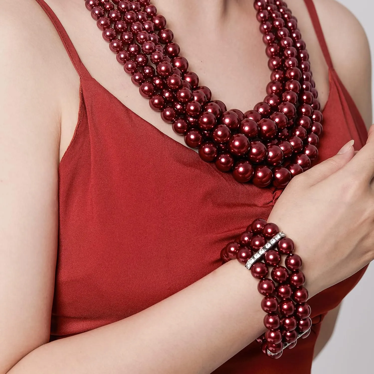 Multi Layer Pearl Strand Costume Jewelry Sets Necklace Bracelet and Earrings Jewelry Set