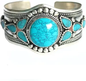 Multi-Stone Blue Stabilized-Turquoise Adjustable Cuff Bracelet | Unique Boho Jewelry for Men & Women