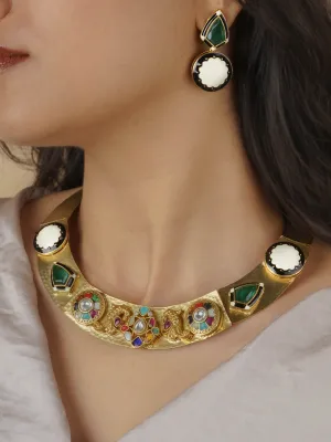 Multicolor Gold Plated Contemporary Necklace Set - CC-S11M
