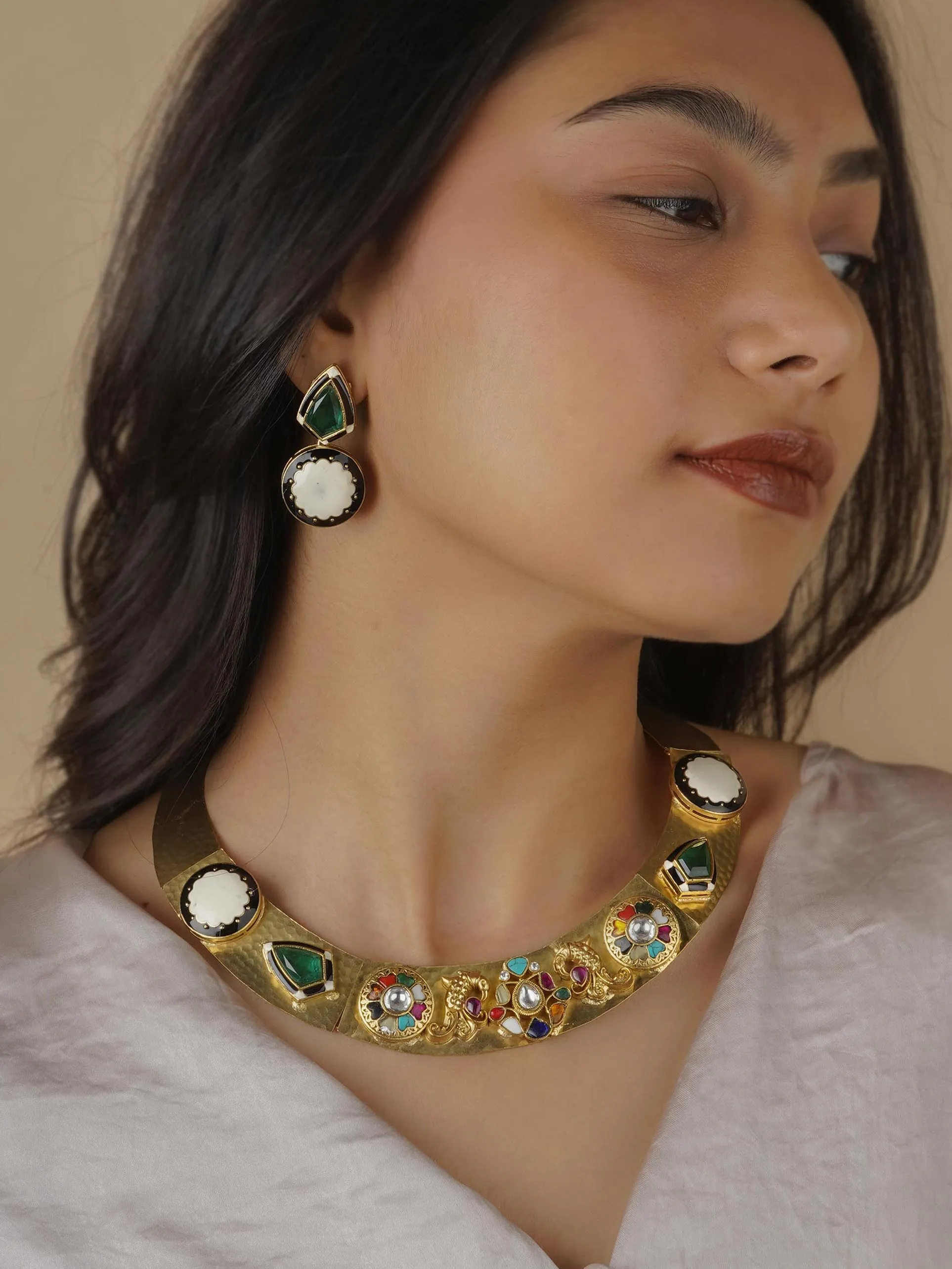 Multicolor Gold Plated Contemporary Necklace Set - CC-S11M
