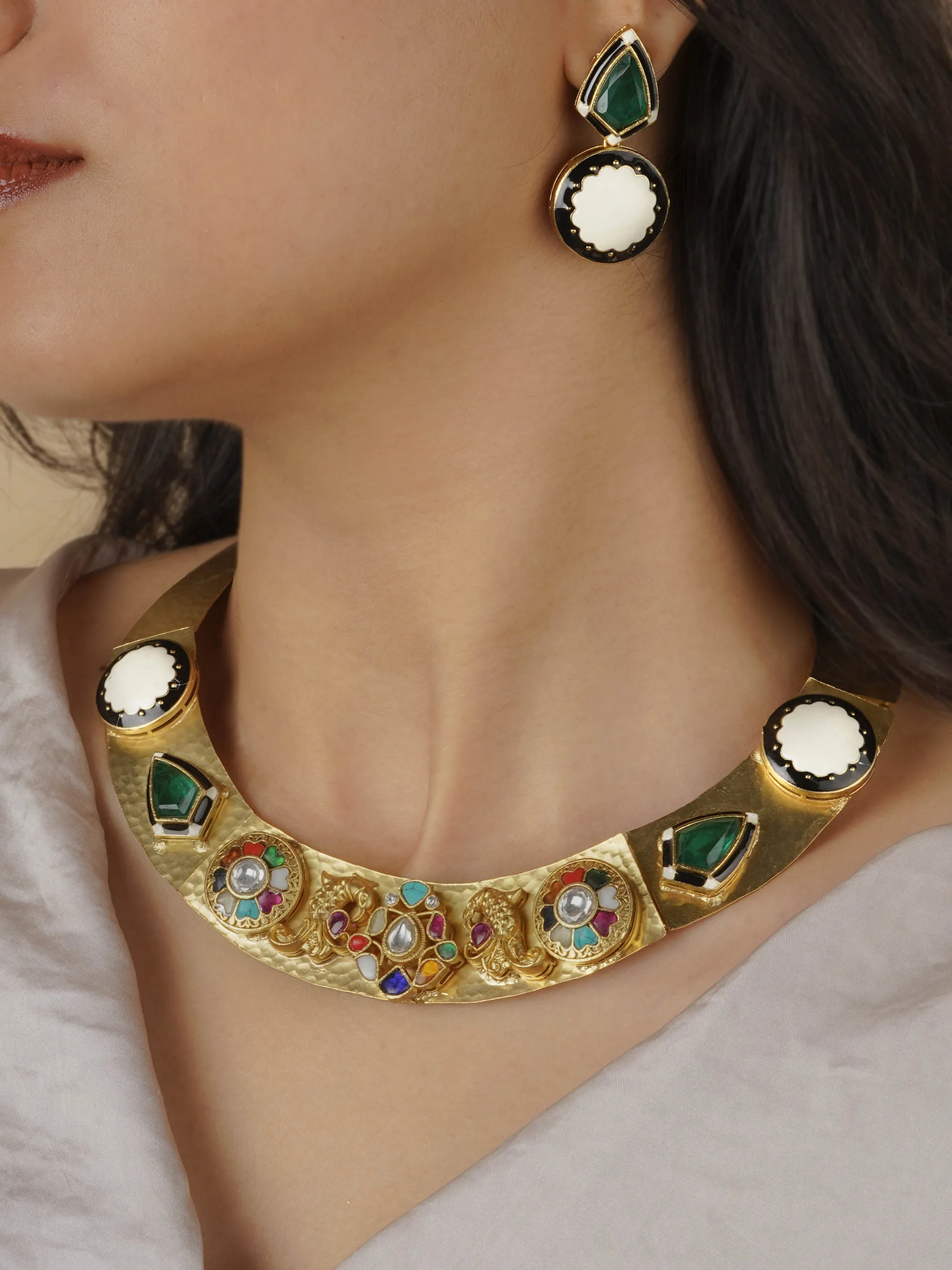 Multicolor Gold Plated Contemporary Necklace Set - CC-S11M