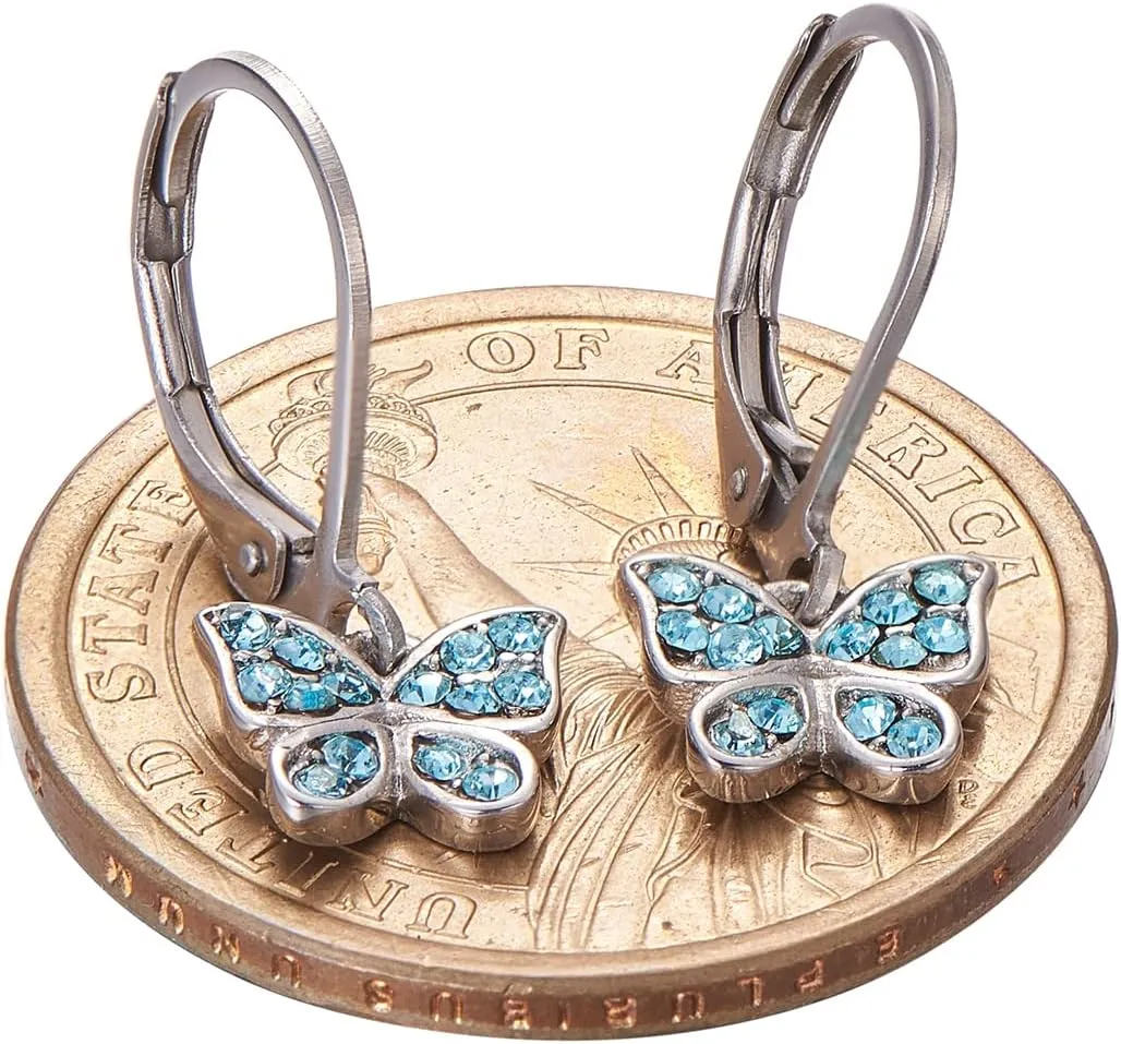 Multicolored Butterfly Hypoallergenic Earrings - Leverbacks, Stainless Steel Ultra Sensitive Ears For Kids, Toddlers, Little Girls, Teens