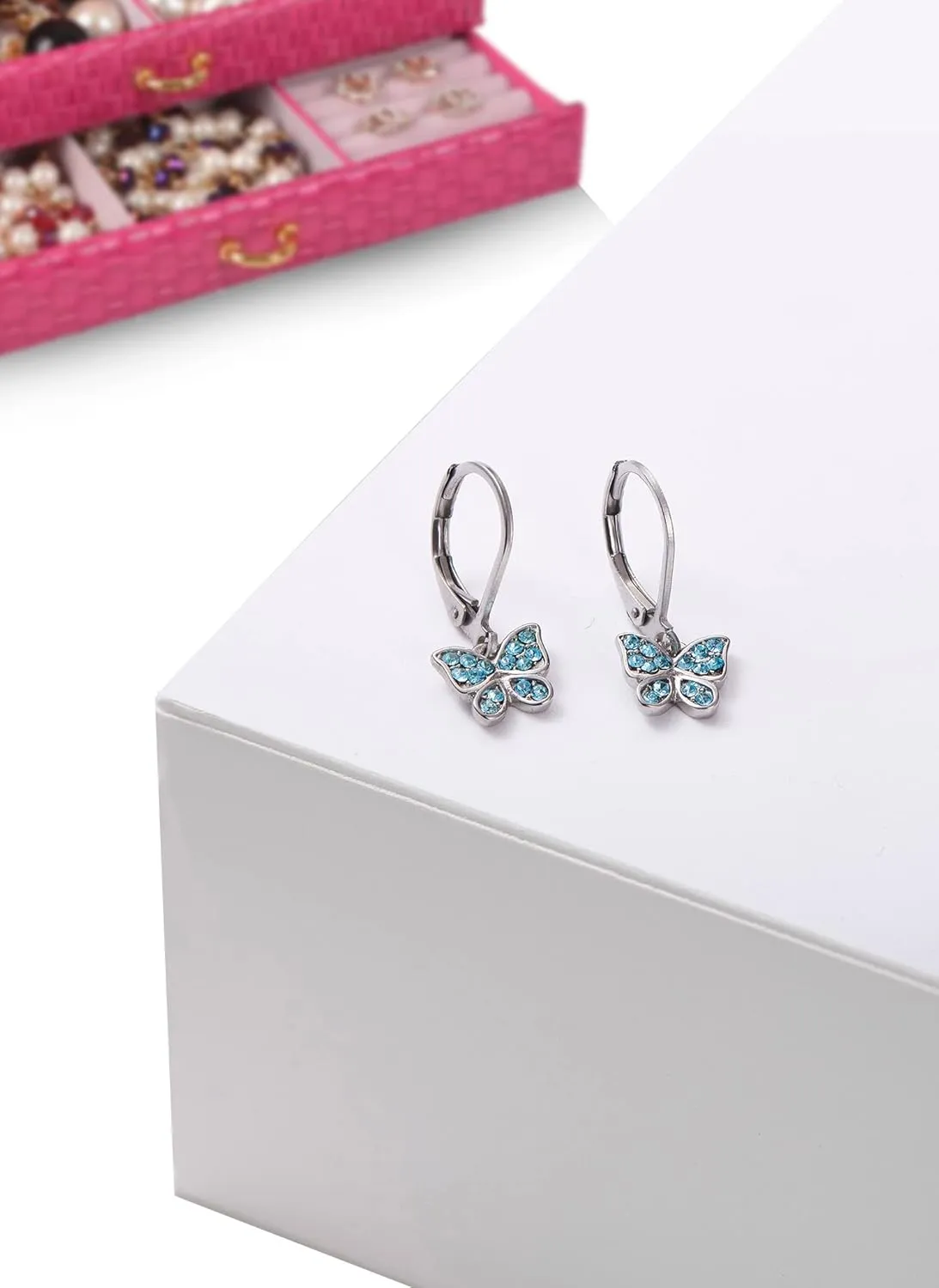 Multicolored Butterfly Hypoallergenic Earrings - Leverbacks, Stainless Steel Ultra Sensitive Ears For Kids, Toddlers, Little Girls, Teens