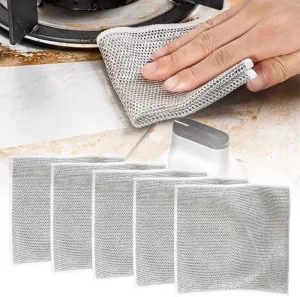 Multipurpose Wire Dishwashing Rags for Wet and Dry, 2024 New Reusable Non Scratch Wire Dishcloth, Premium Scrubbing Wire Dishwashing Rags for Scrubs Dishes, Sinks Cleans (5)