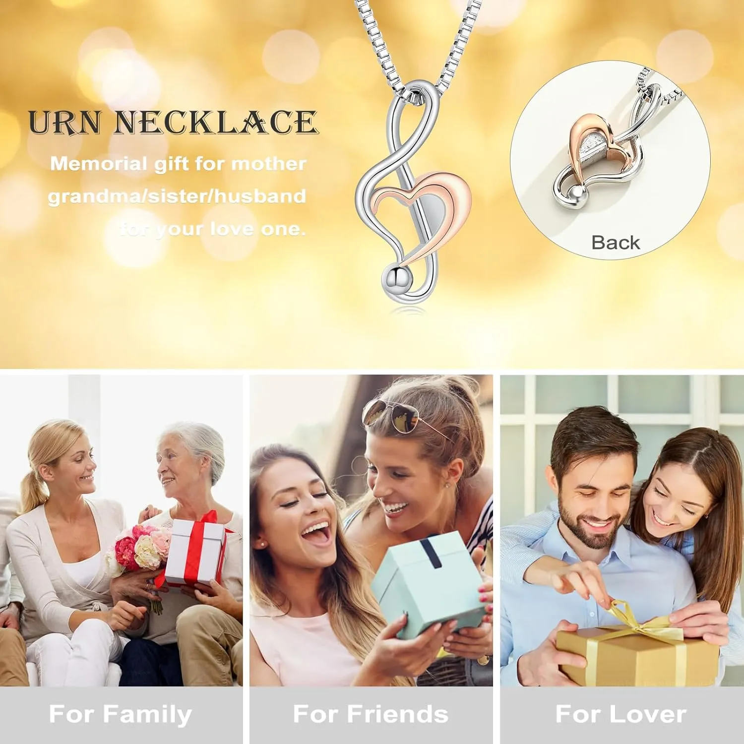 Music Note Urn Necklace for Ashes Cremation Jewelry for Women Men Stainless Steel Music Memorial Necklaces Ash Holder for Human Pets Keepsake Jewelry for Loved Ones with Fill Tool