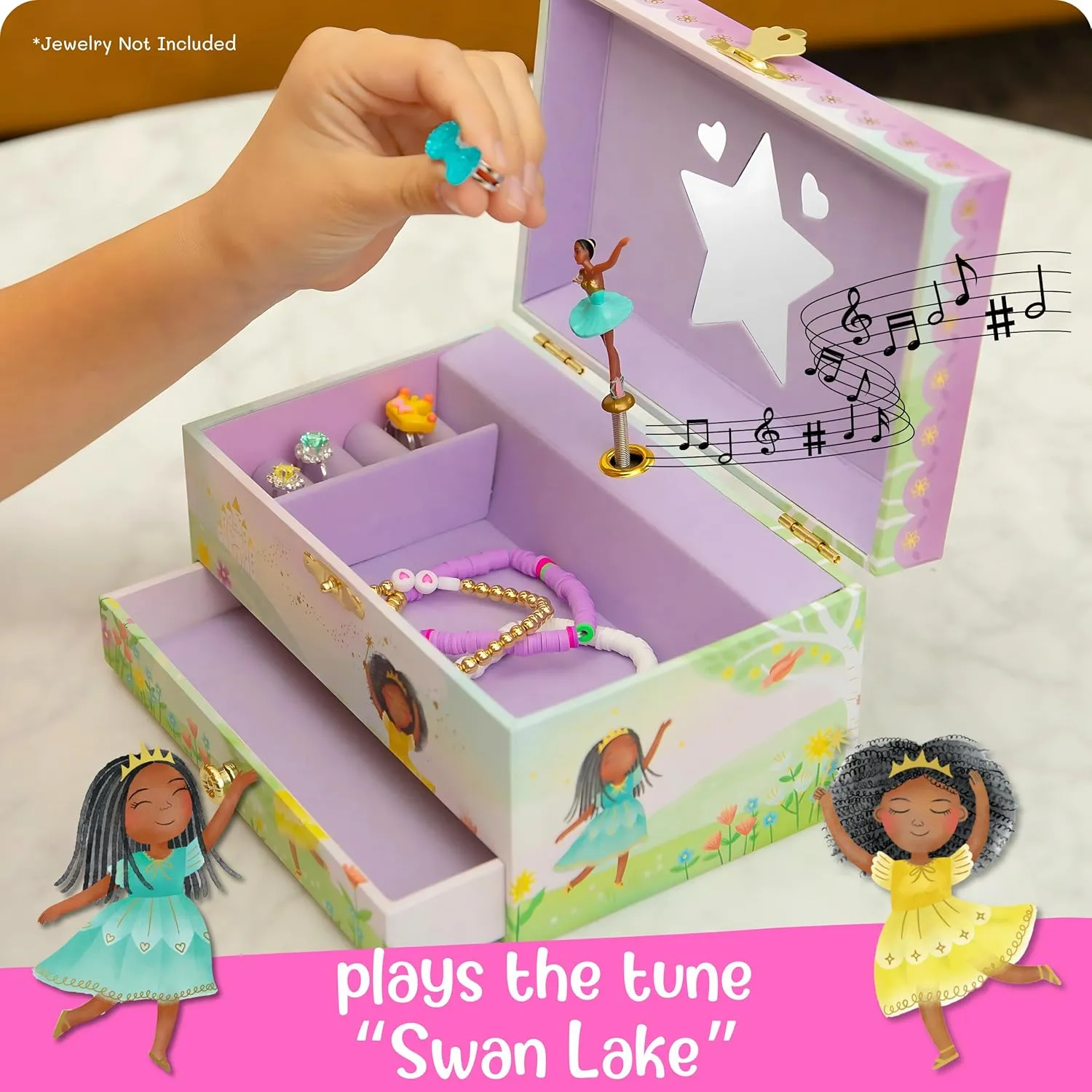 Musical Ballerina Kids Jewelry Box - Girls Jewelry Box with Mirror, Ballerina Gifts for Girls Age 4-6