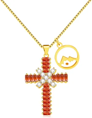 Mustard Seed Cross Necklace, Ruby Double Cross Pendant Necklace, Cubic Zirconia Cross Necklace, Stainless Steel Cross Religious Necklace, Men's and Women's Religious Jewelry Gifts