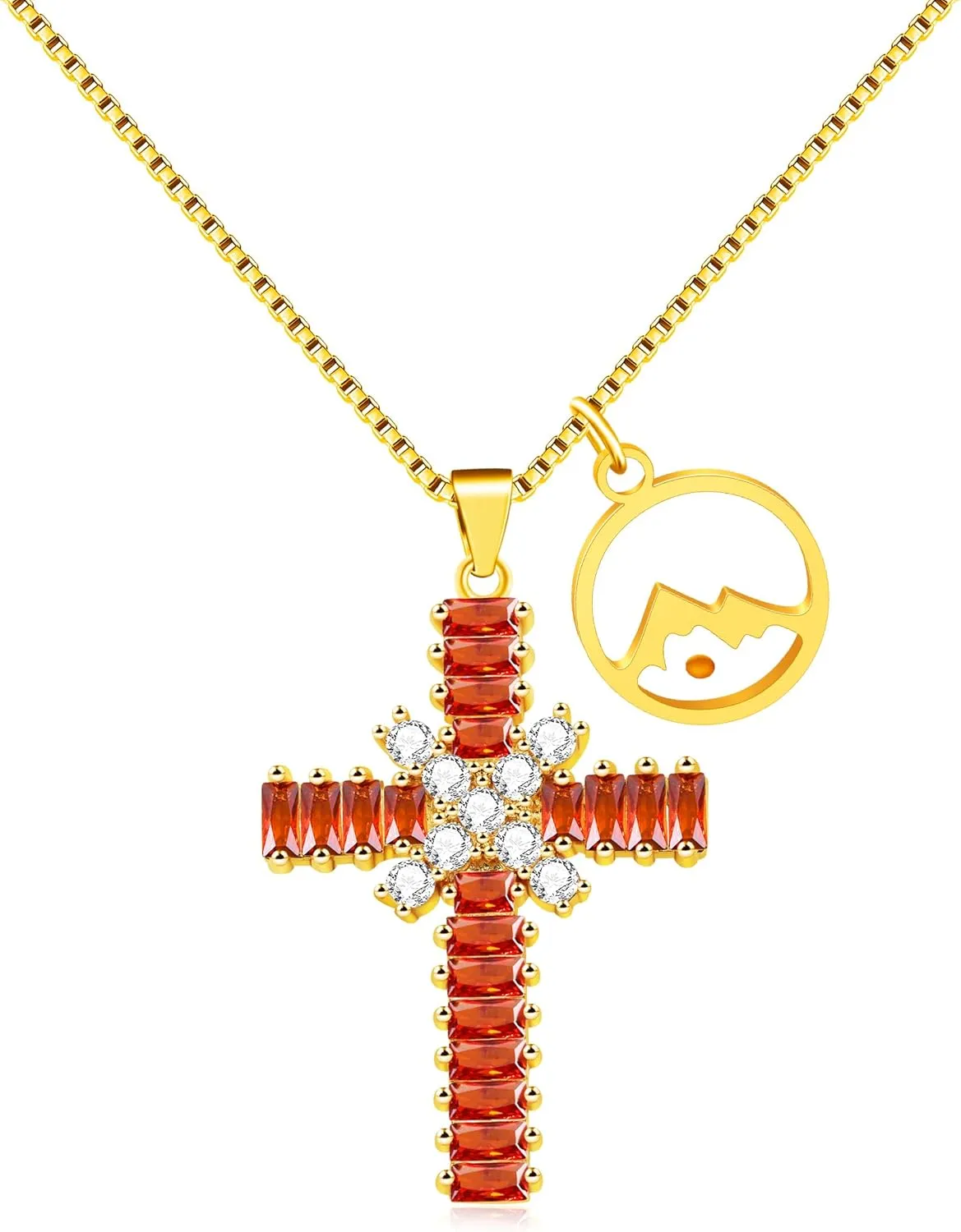 Mustard Seed Cross Necklace, Ruby Double Cross Pendant Necklace, Cubic Zirconia Cross Necklace, Stainless Steel Cross Religious Necklace, Men's and Women's Religious Jewelry Gifts