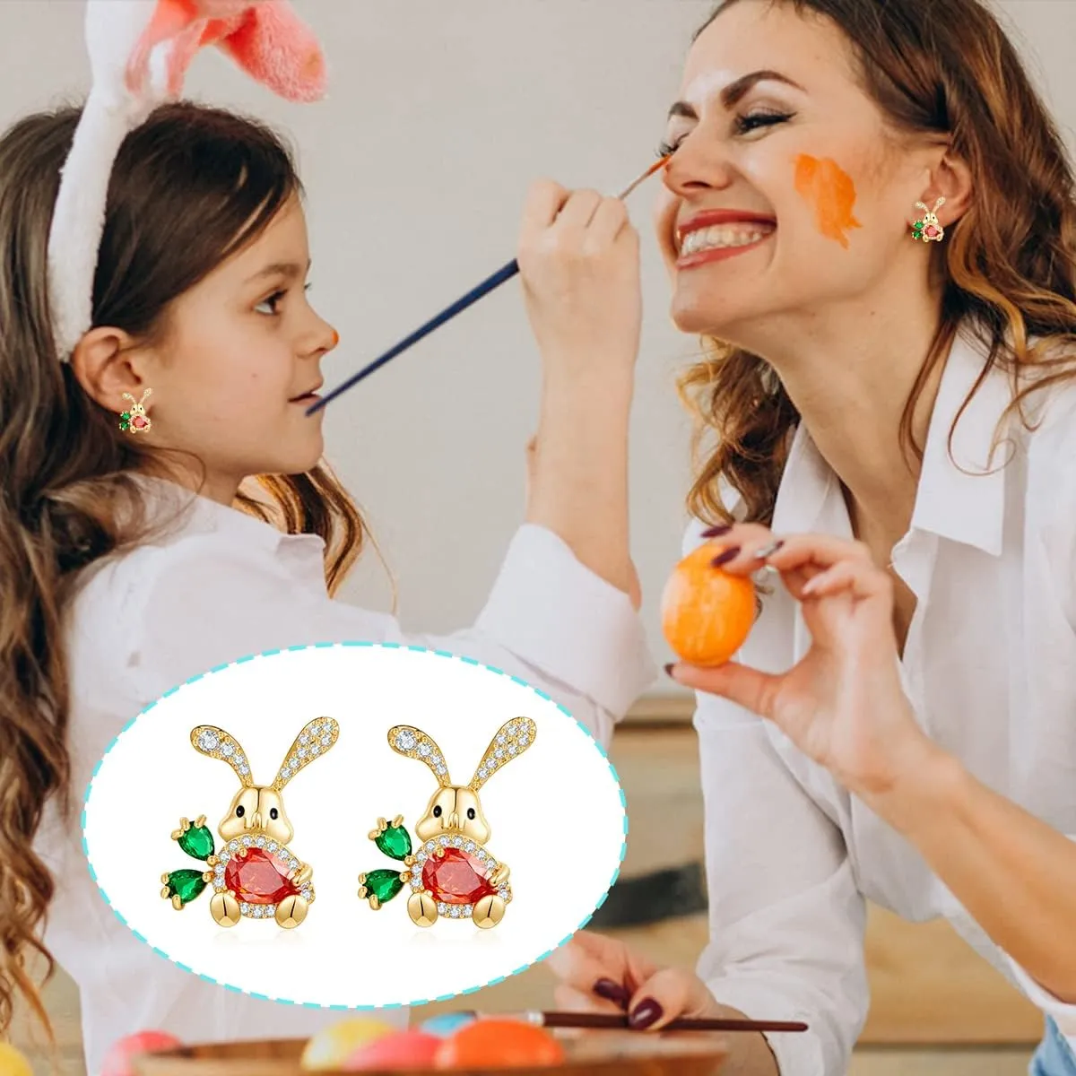 MUYAN Cute Small Easter Bunny Earrings for Women Carrot Rabbit Easter Studs Holiday Jewelry