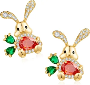 MUYAN Cute Small Easter Bunny Earrings for Women Carrot Rabbit Easter Studs Holiday Jewelry