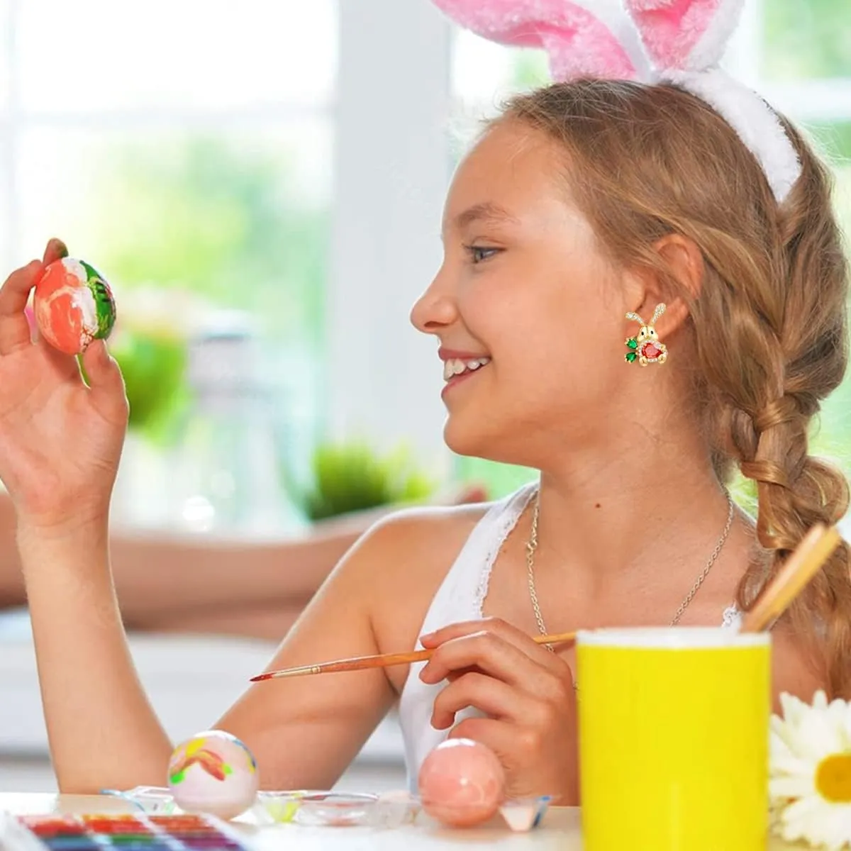 MUYAN Cute Small Easter Bunny Earrings for Women Carrot Rabbit Easter Studs Holiday Jewelry