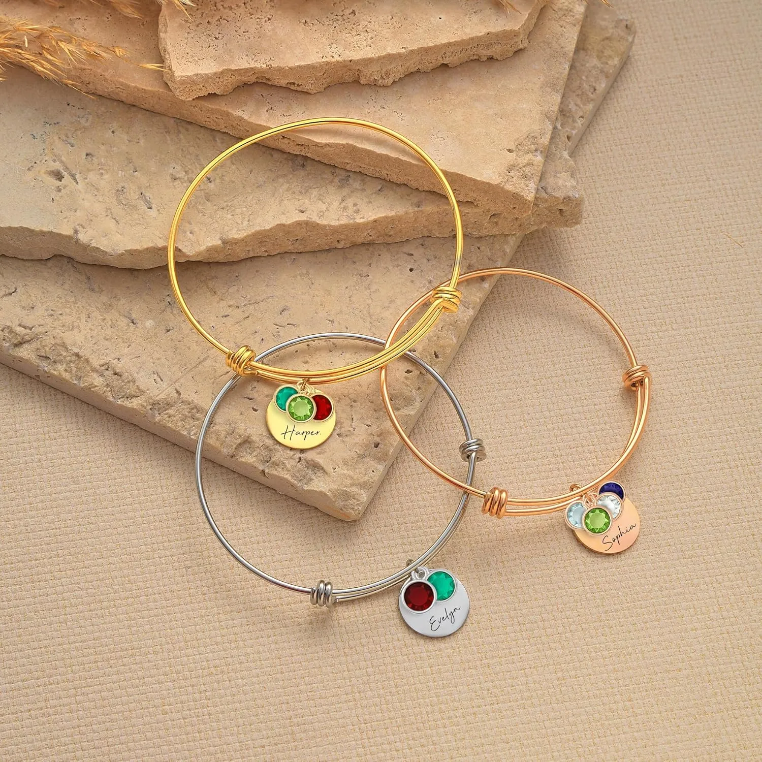 Name Bracelet Personalized With Birth Month Birthstones Mom Necklace - Custom Mom Gifts from Grandkids - Mama Jewelry with Custom Birth Stone Charms Handmade Jewelry - Mother's Day Gifts